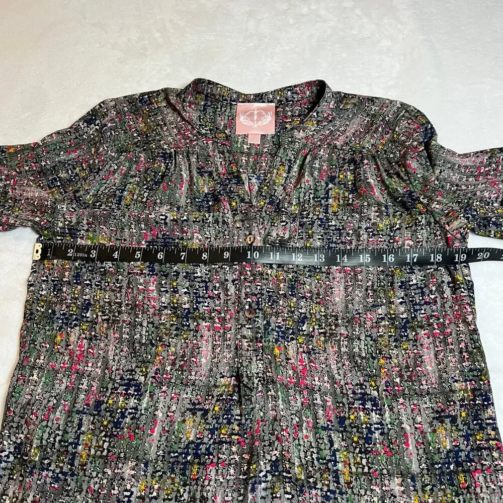 Romeo & Juliet Couture Split Neck Popover Tunic Blouse Size S Roll Tab Sleeve
